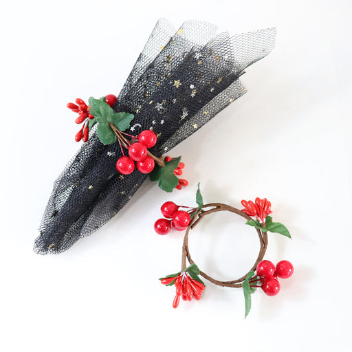 Artificial Red Berry Napkin Rings 12 Pcs Christmas Decor Holiday Table Accent