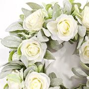 Artificial Rose and Flocked Lamb's Ear Wreaths, Silk, 12 Inch, Bulk Set for Front Door Farmhouse Wall Hanging Home Decor