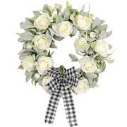 Artificial Rose and Flocked Lamb's Ear Wreaths, Silk, 12 Inch, Bulk Set for Front Door Farmhouse Wall Hanging Home Decor