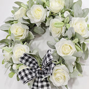Artificial Rose and Flocked Lamb's Ear Wreaths, Silk, 12 Inch, Bulk Set for Front Door Farmhouse Wall Hanging Home Decor