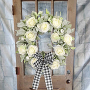 Artificial Rose and Flocked Lamb's Ear Wreaths, Silk, 12 Inch, Bulk Set for Front Door Farmhouse Wall Hanging Home Decor