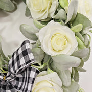 Artificial Rose and Flocked Lamb's Ear Wreaths, Silk, 12 Inch, Bulk Set for Front Door Farmhouse Wall Hanging Home Decor