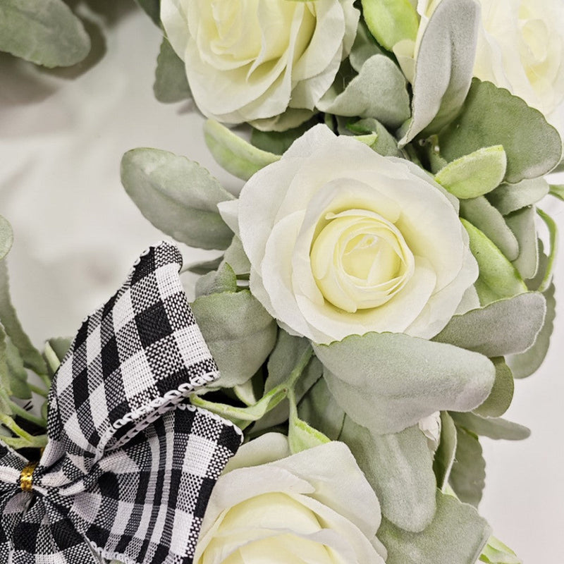 Artificial Rose and Flocked Lamb's Ear Wreaths, Silk, 12 Inch, Bulk Set for Front Door Farmhouse Wall Hanging Home Decor