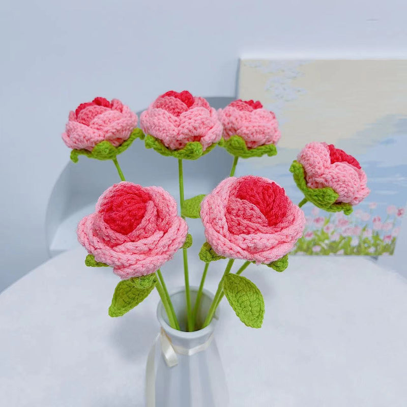 Artificial Rose Stems 10 Pcs 12 Inch Bulk Handmade Silk Flowers for Knitting Crochet Gifts
