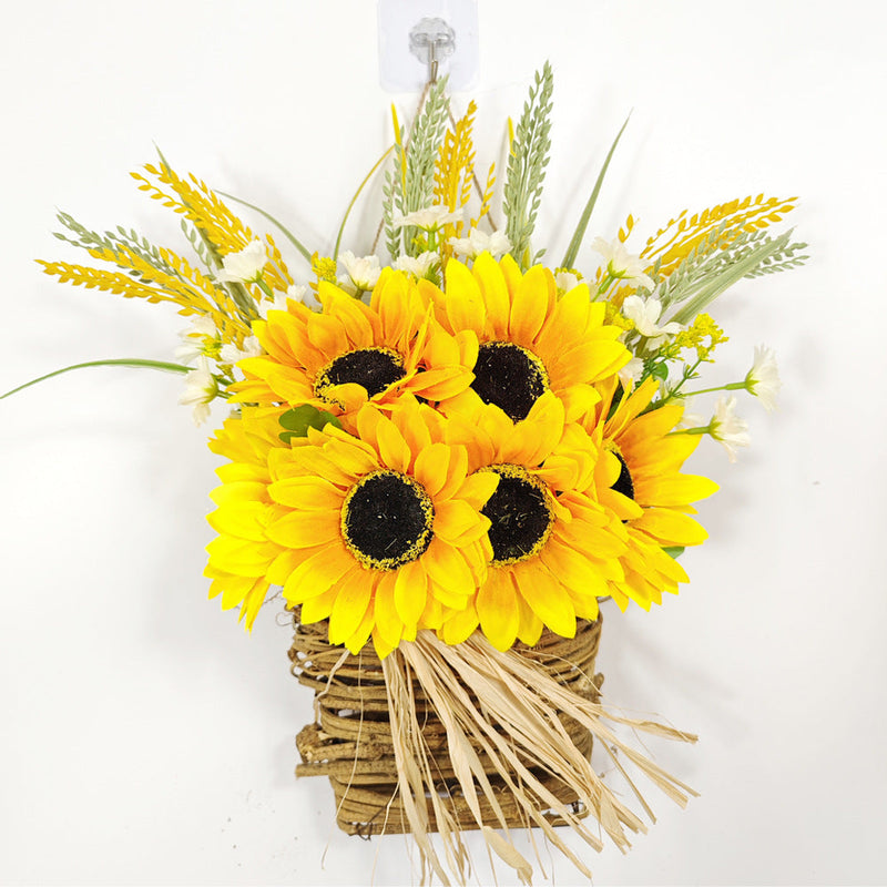 Artificial Sunflower Door Hanger Wreath Basket 12 Inch Summer Decor for Front Door Porch Farmhouse