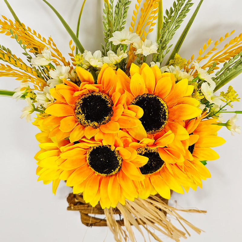 Artificial Sunflower Door Hanger Wreath Basket 12 Inch Summer Decor for Front Door Porch Farmhouse