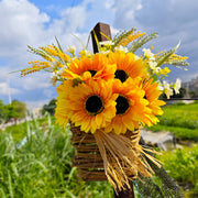 Artificial Sunflower Door Hanger Wreath Basket 12 Inch Summer Decor for Front Door Porch Farmhouse