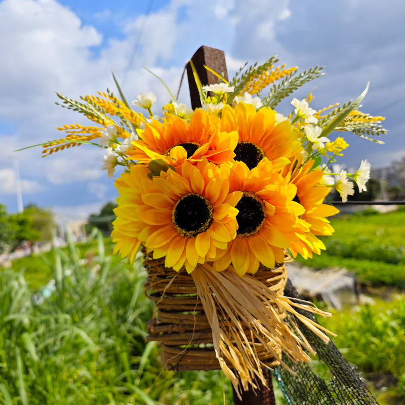 Artificial Sunflower Door Hanger Wreath Basket 12 Inch Summer Decor for Front Door Porch Farmhouse