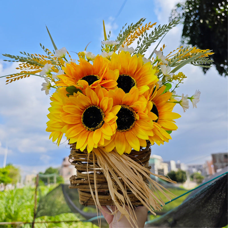 Artificial Sunflower Door Hanger Wreath Basket 12 Inch Summer Decor for Front Door Porch Farmhouse