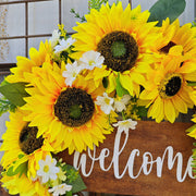Bulk Artificial Sunflower Wreaths with Welcome Sign 12 Inch Spring Door Decor Farmhouse Home Ornament
