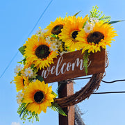 Bulk Artificial Sunflower Wreaths with Welcome Sign 12 Inch Spring Door Decor Farmhouse Home Ornament
