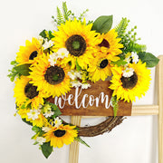 Bulk Artificial Sunflower Wreaths with Welcome Sign 12 Inch Spring Door Decor Farmhouse Home Ornament
