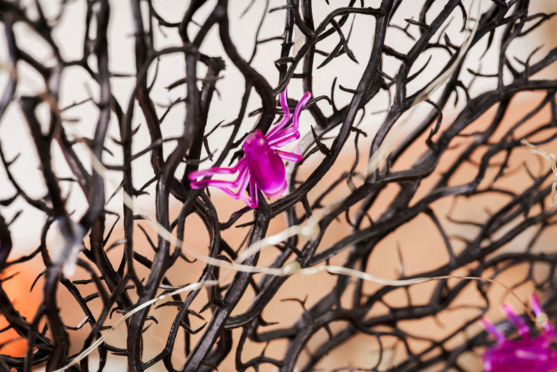 Artificial Halloween Tree Branches with Spider LED Lights, Antler Coral Twigs, Bulk Wholesale Set