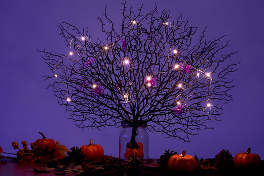 Artificial Halloween Tree Branches with Spider LED Lights, Antler Coral Twigs, Bulk Wholesale Set