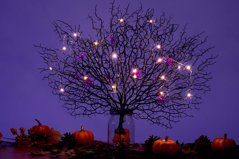 Artificial Halloween Tree Branches with Spider LED Lights, Antler Coral Twigs, Bulk Wholesale Set
