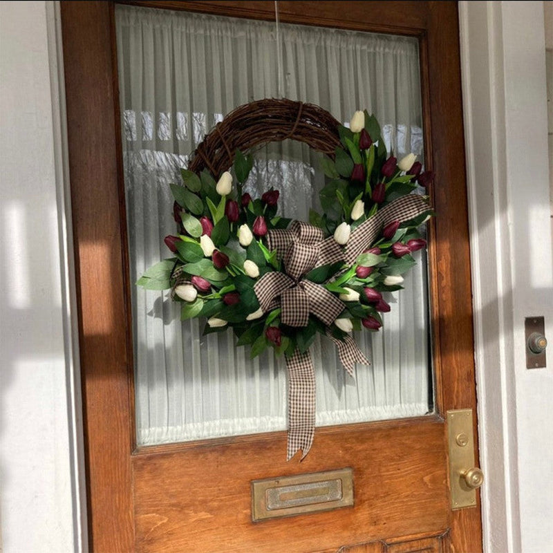 Artificial Tulip Wreaths 12 Inch Natural Rattan Front Door Wall Hanging Home Decor Bulk