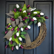Artificial Tulip Wreaths 12 Inch Natural Rattan Front Door Wall Hanging Home Decor Bulk