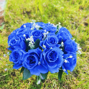 22 Colors Artificial Rose Bush Bouquets for Graves and Memorials, Bulk Wholesale Cemetery Flowers in Vase