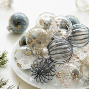 Blue Glitter Christmas Ball Ornaments Set, 12 Pcs Hanging Decorations for Tree, Holiday Home Decor
