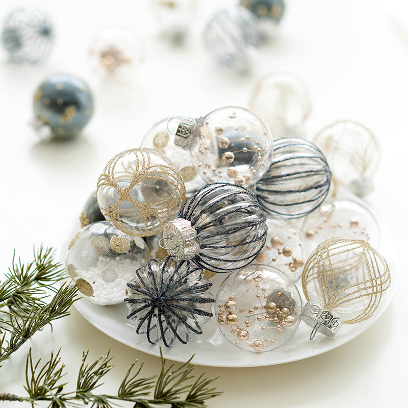 Blue Glitter Christmas Ball Ornaments Set, 12 Pcs Hanging Decorations for Tree, Holiday Home Decor