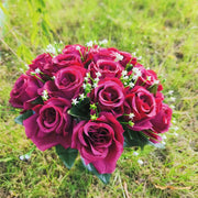 22 Colors Artificial Rose Bush Bouquets for Graves and Memorials, Bulk Wholesale Cemetery Flowers in Vase
