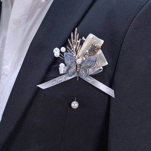 Butterfly Boutonnieres for Men 12 Pcs Artificial Silk Wedding Groom Accessories