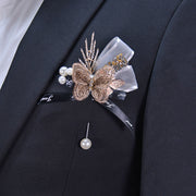 Butterfly Boutonnieres for Men 12 Pcs Artificial Silk Wedding Groom Accessories
