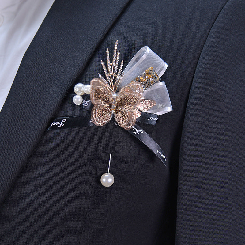 Butterfly Boutonnieres for Men 12 Pcs Artificial Silk Wedding Groom Accessories