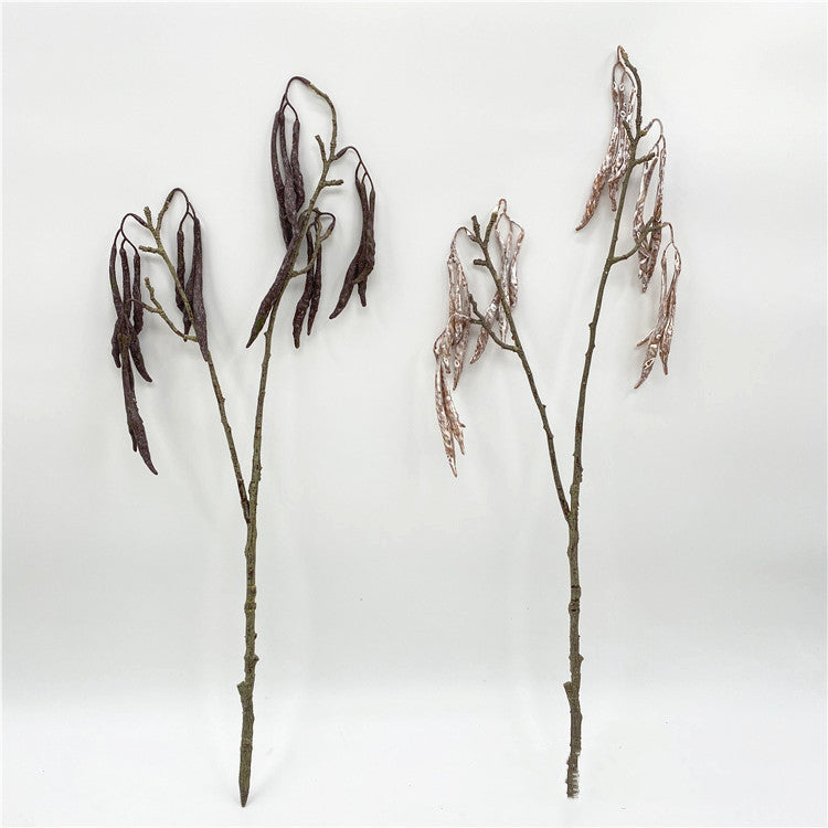 24 Inch Artificial Carob Bean Stems with Lifelike Fruit, 1 Stem, Silk Material