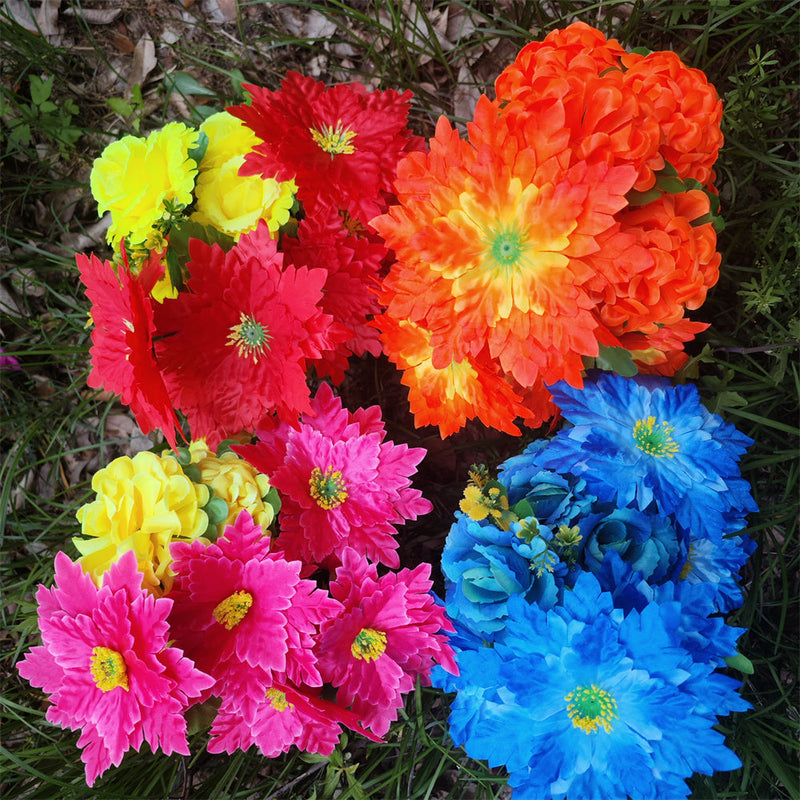 Artificial Christmas Cemetery Flowers Mixed Colors Bulk 12 Inch Stems for Graves Memorial Arrangements