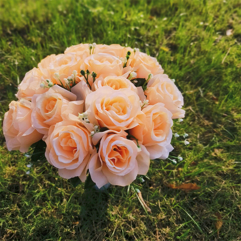 22 Colors Artificial Rose Bush Bouquets for Graves and Memorials, Bulk Wholesale Cemetery Flowers in Vase