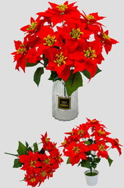 12 Inch Silk Poinsettia Bush 12 Stems with Detachable Flower Heads Bulk Christmas Artificial Floral
