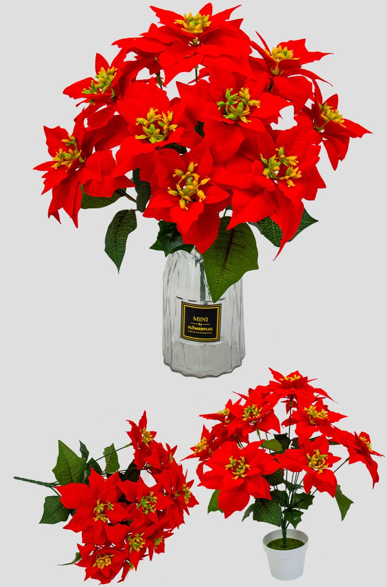 12 Inch Silk Poinsettia Bush 12 Stems with Detachable Flower Heads Bulk Christmas Artificial Floral