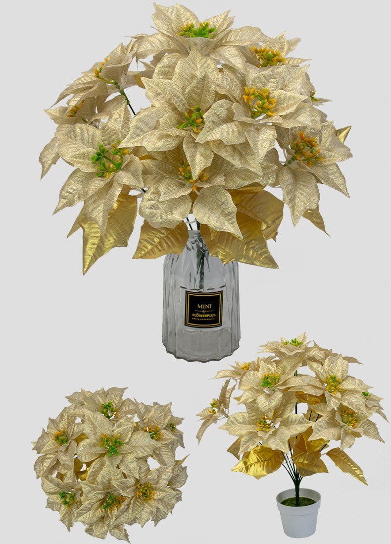 12 Inch Silk Poinsettia Bush 12 Stems with Detachable Flower Heads Bulk Christmas Artificial Floral