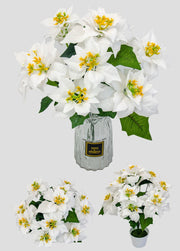 12 Inch Silk Poinsettia Bush 12 Stems with Detachable Flower Heads Bulk Christmas Artificial Floral