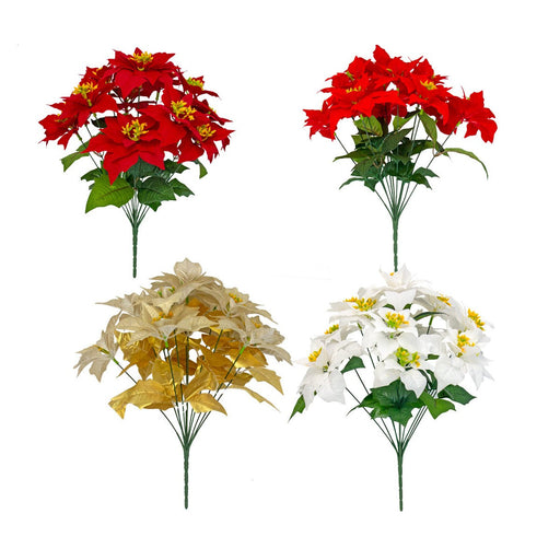 12 Inch Silk Poinsettia Bush 12 Stems with Detachable Flower Heads Bulk Christmas Artificial Floral