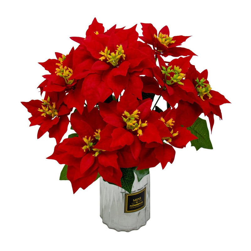 12 Inch Silk Poinsettia Bush 12 Stems with Detachable Flower Heads Bulk Christmas Artificial Floral