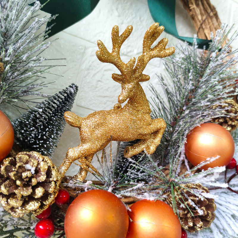 Christmas Ball Elk Cedar Pinecones Wreath with Red Berries Bell, Front Door Wall Hanging, Holiday Party Decoration, Bulk Wholesale