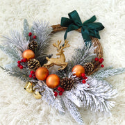 Christmas Ball Elk Cedar Pinecones Wreath with Red Berries Bell, Front Door Wall Hanging, Holiday Party Decoration, Bulk Wholesale