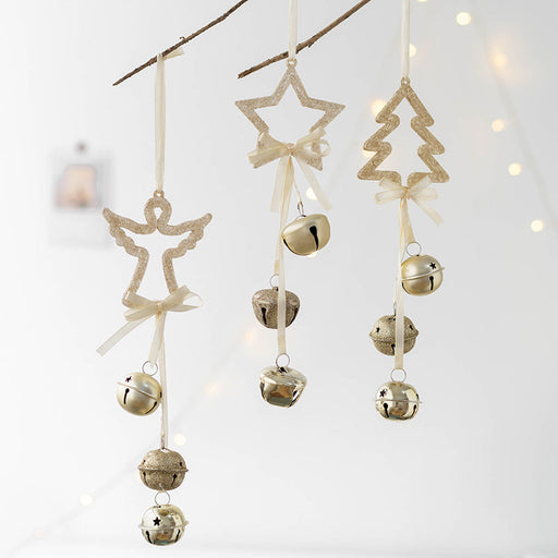 Christmas Bell String Ornaments Bulk Set – Angel, Star, Pendant Hanging Decorations for Tree, Party, Holiday