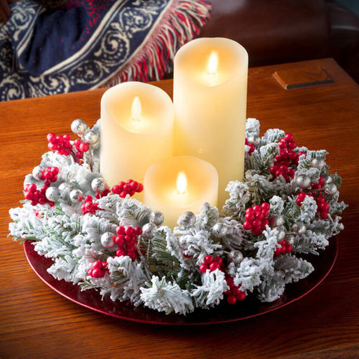 Artificial Christmas Cedar Red Berry Candle Holder Rings 11 Inch Mini Tabletop Wreath Centerpiece Bulk Wholesale
