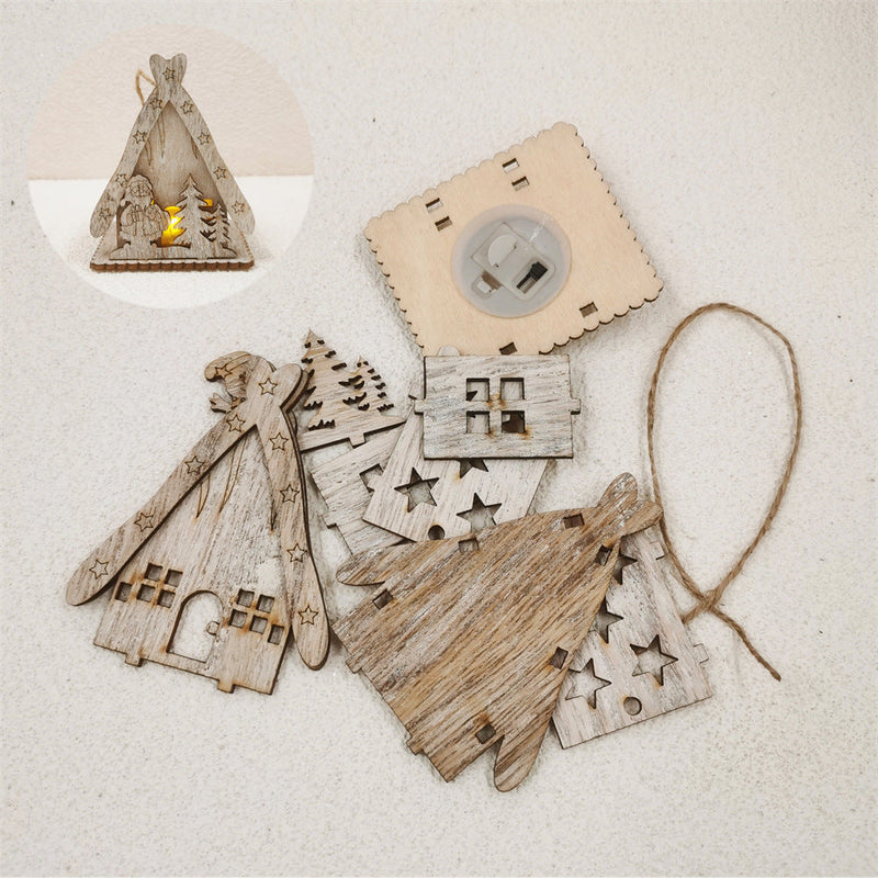 Christmas Glow Cabin Pendant Decoration with Rope for Tree, Bulk DIY Xmas Ornaments Toys