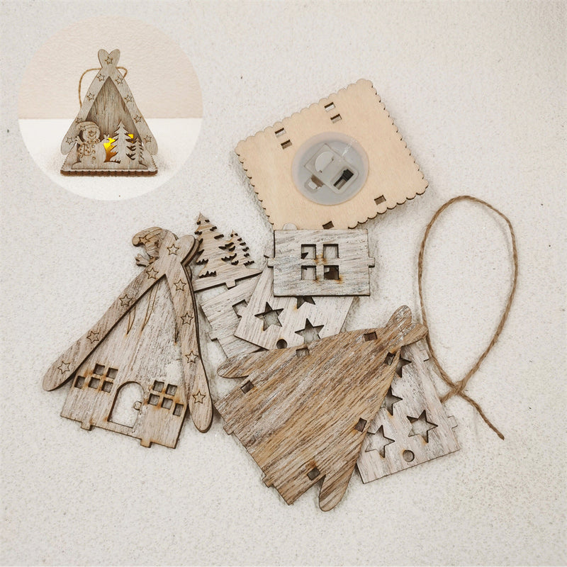 Christmas Glow Cabin Pendant Decoration with Rope for Tree, Bulk DIY Xmas Ornaments Toys