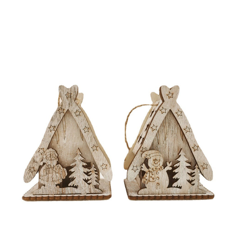 Christmas Glow Cabin Pendant Decoration with Rope for Tree, Bulk DIY Xmas Ornaments Toys