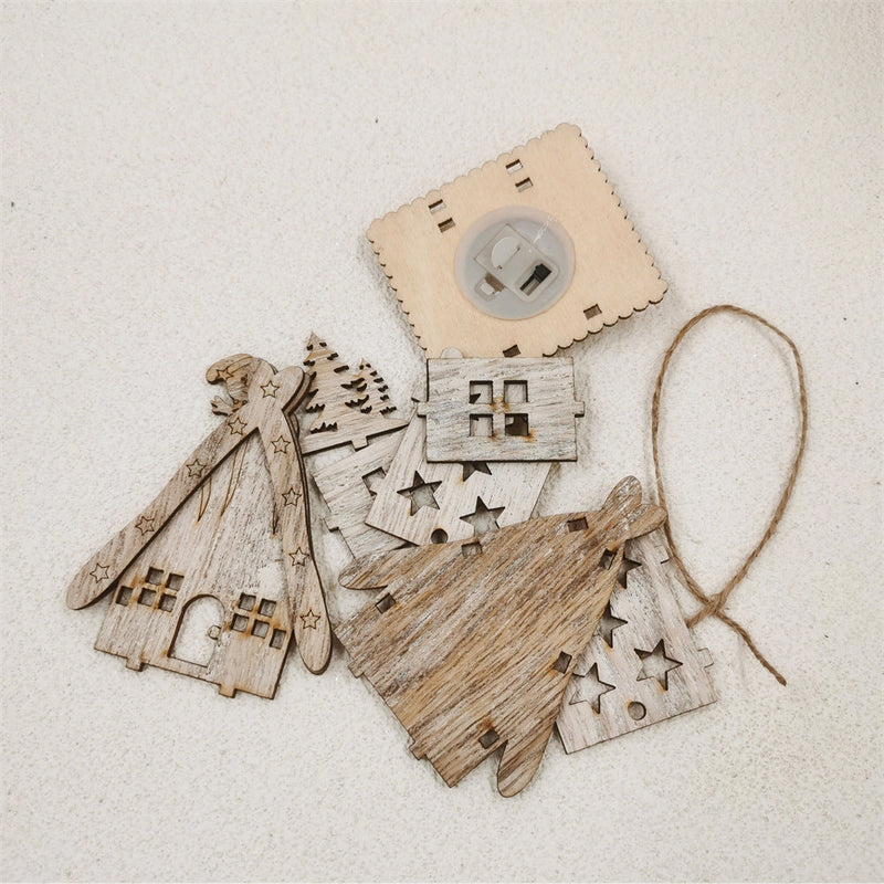 Christmas Glow Cabin Pendant Decoration with Rope for Tree, Bulk DIY Xmas Ornaments Toys