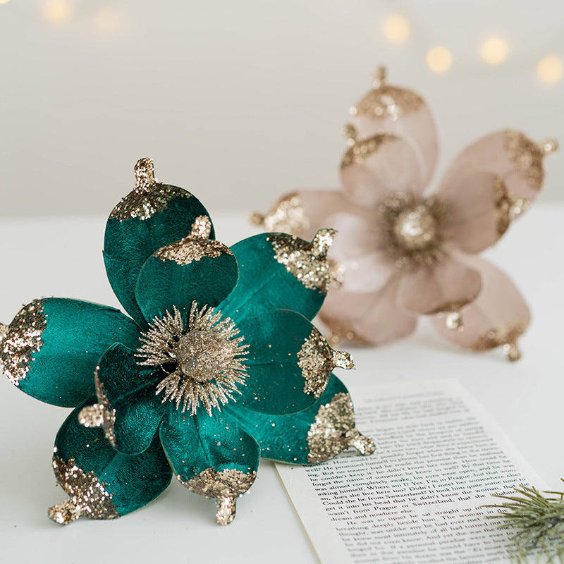 10 Pcs Artificial Christmas Magnolia Picks Stems with Glitter for Wedding Tree Ornaments