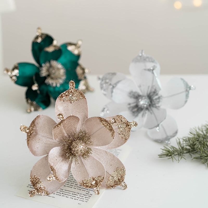 10 Pcs Artificial Christmas Magnolia Picks Stems with Glitter for Wedding Tree Ornaments