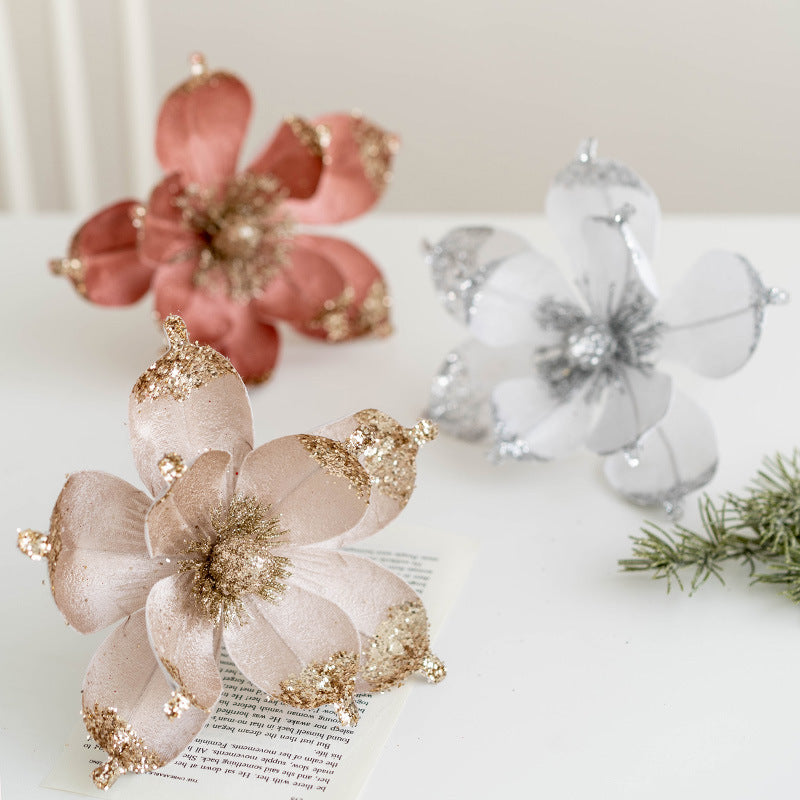 10 Pcs Artificial Christmas Magnolia Picks Stems with Glitter for Wedding Tree Ornaments