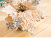 10 Pcs Large Artificial Christmas Poinsettia Flowers with Glitter for Tree Ornaments
