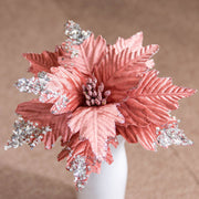 10 Pcs Large Artificial Christmas Poinsettia Flowers with Glitter for Tree Ornaments